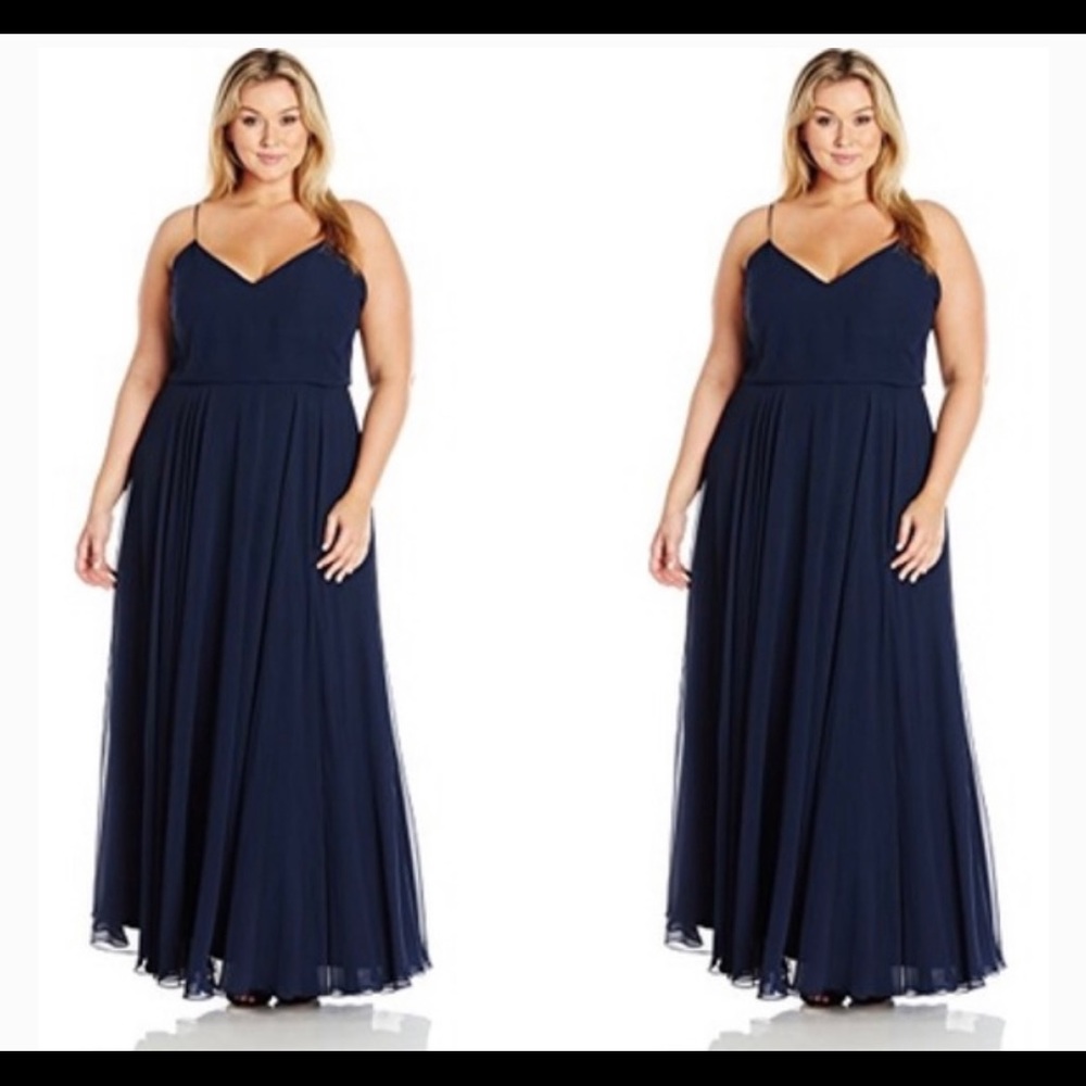 Jenny Yoo Inesse Bridesmaid Maxi Gown Navy Blue